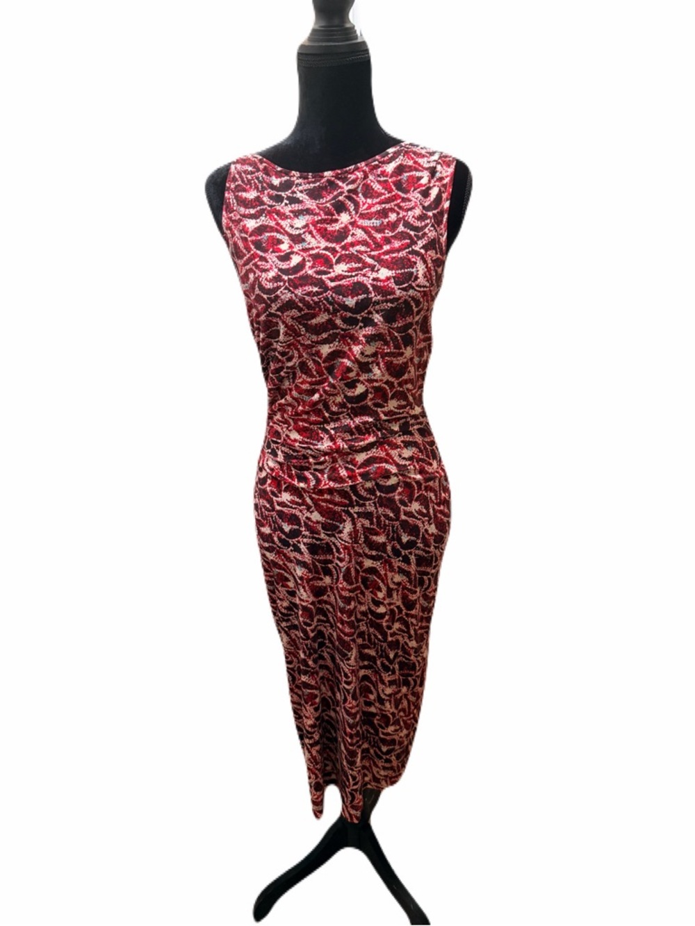 Diane von Furstenberg 100% Silk Ruched Midi Dress size 6  Sleeveless body-con